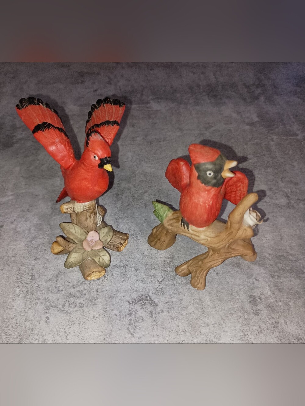 Pair of Red Cardinal Bird Figurines on Branches